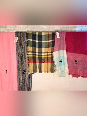 Mixed Assorted Scarves - Bright Pink, Red, Teal, Orange, Cream, Plaid